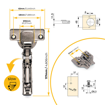 Kit cerniera collo dritto X91 con chiusura ammortizzata e basetta