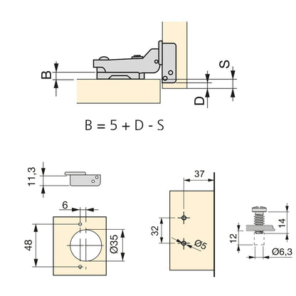 Kit cerniera mezzo collo X91 con chiusura ammortizzata, basette per vite