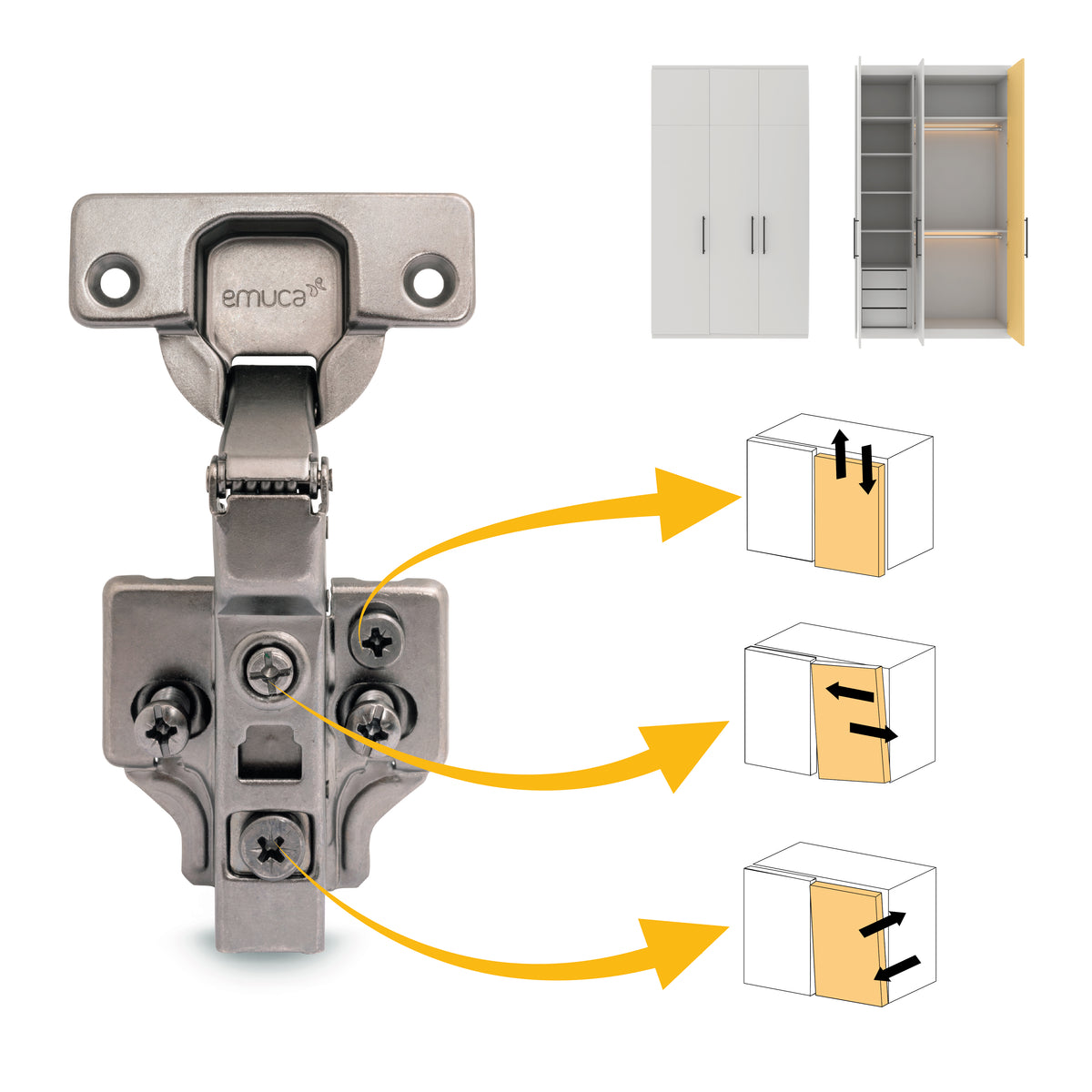Kit cerniera mezzo collo X91 con chiusura ammortizzata, basette per vite
