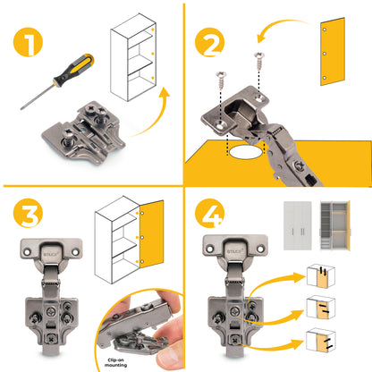 Kit cerniera mezzo collo X91 con chiusura ammortizzata, basette per vite