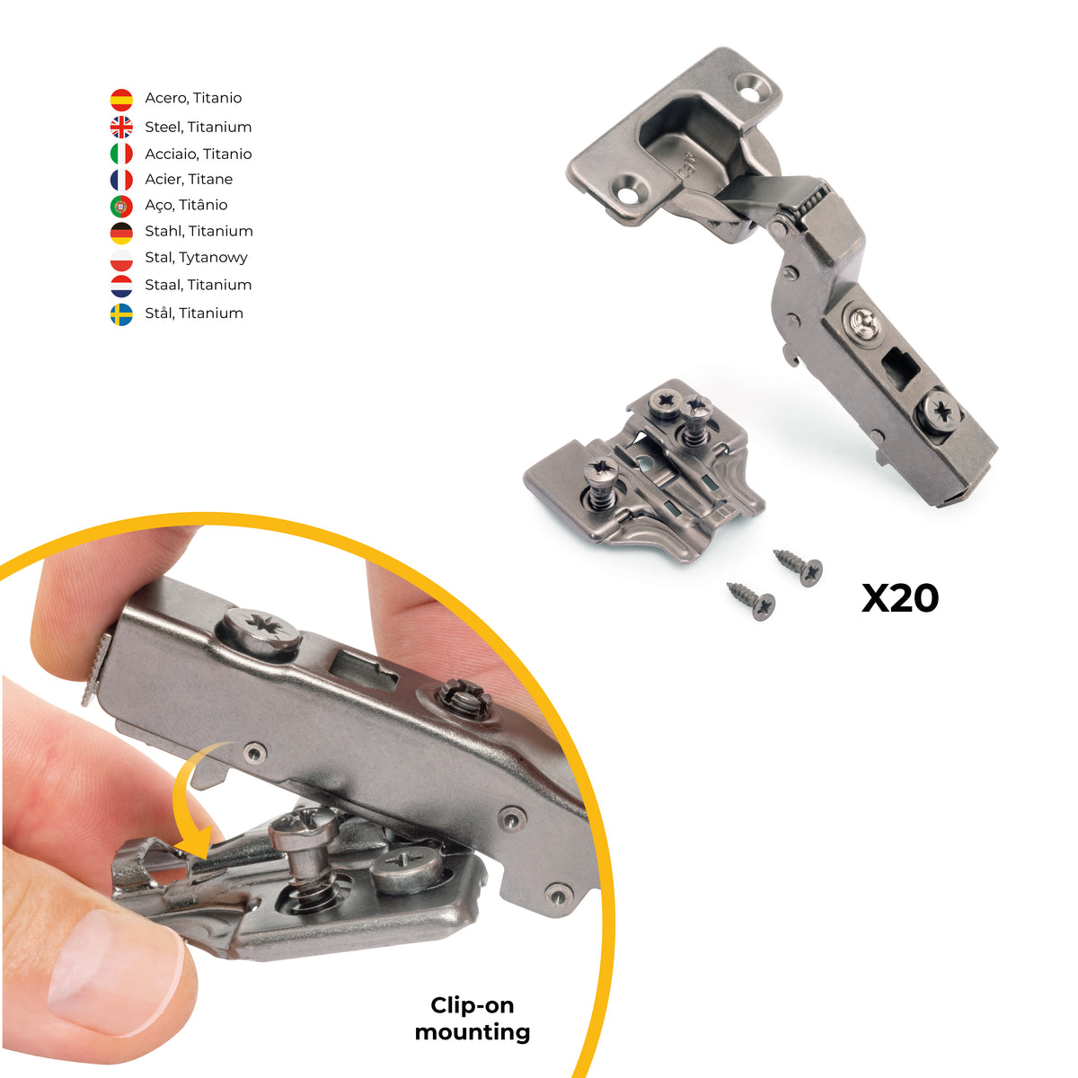 Kit cerniera collo alto X91 con chiusura ammortizzata e basetta