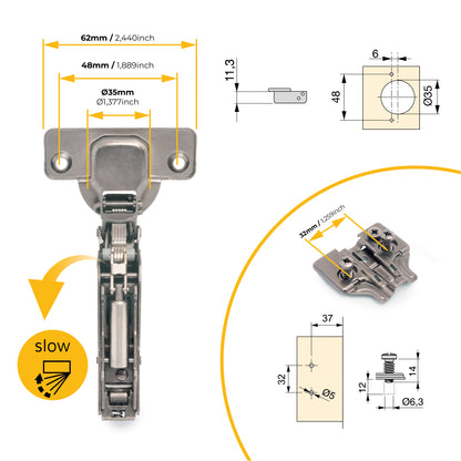 Kit cerniera collo alto X91 con chiusura ammortizzata e basetta