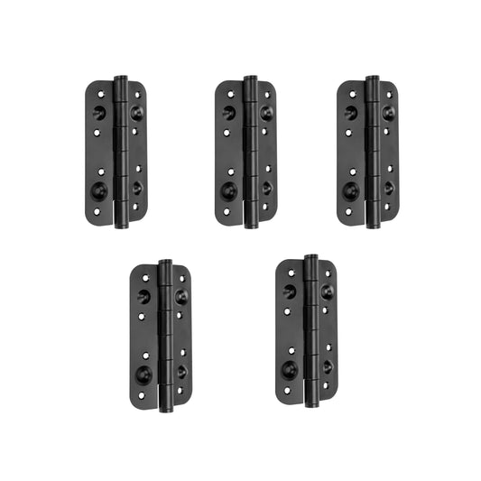 Emuca Lotto di 5 cerniere per porte di sicurezza, 150x80 mm, cerniere anti-leva con bordi arrotondati, senza perno di blocco, Acciaio, Nera