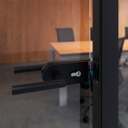 Emuca Serratura per porta in vetro con telaio in legno, Cilindro con chiavi, per porta in vetro 8-12mm, acciaio e alluminio, verniciato nero