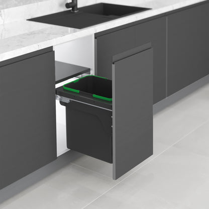 Emuca Recycle, contenitore per la raccolta differenziata da montare lateralmente sul mobile della cucina Recycle 1x35lt, Acciaio, Tecnoplastica Grigio antracite
