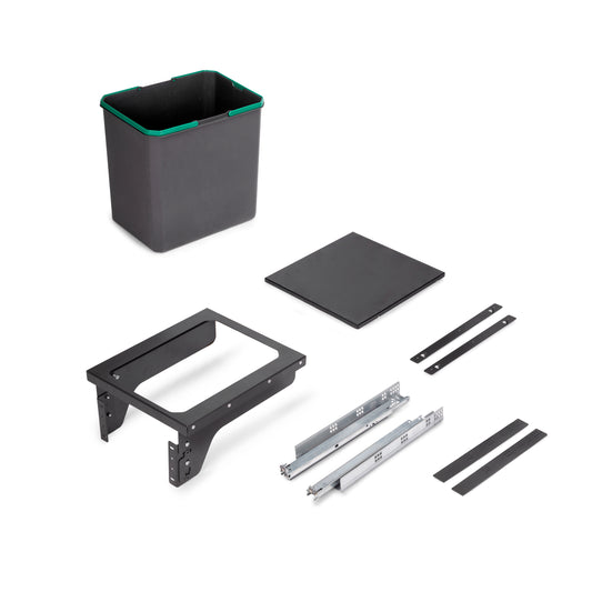 Emuca Recycle, contenitore per la raccolta differenziata da montare lateralmente sul mobile della cucina Recycle 1x35lt, Acciaio, Tecnoplastica Grigio antracite