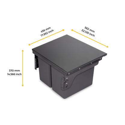 Emuca Recycle, contenitore per la raccolta differenziata da montare lateralmente sul mobile della cucina Recycle 2x24lt, Acciaio, Tecnoplastica Grigio antracite