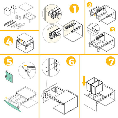 Pattumiere per la raccolta differenziata Recycle 2 x 24L per cucina con fissaggio laterale ed estrazione manuale