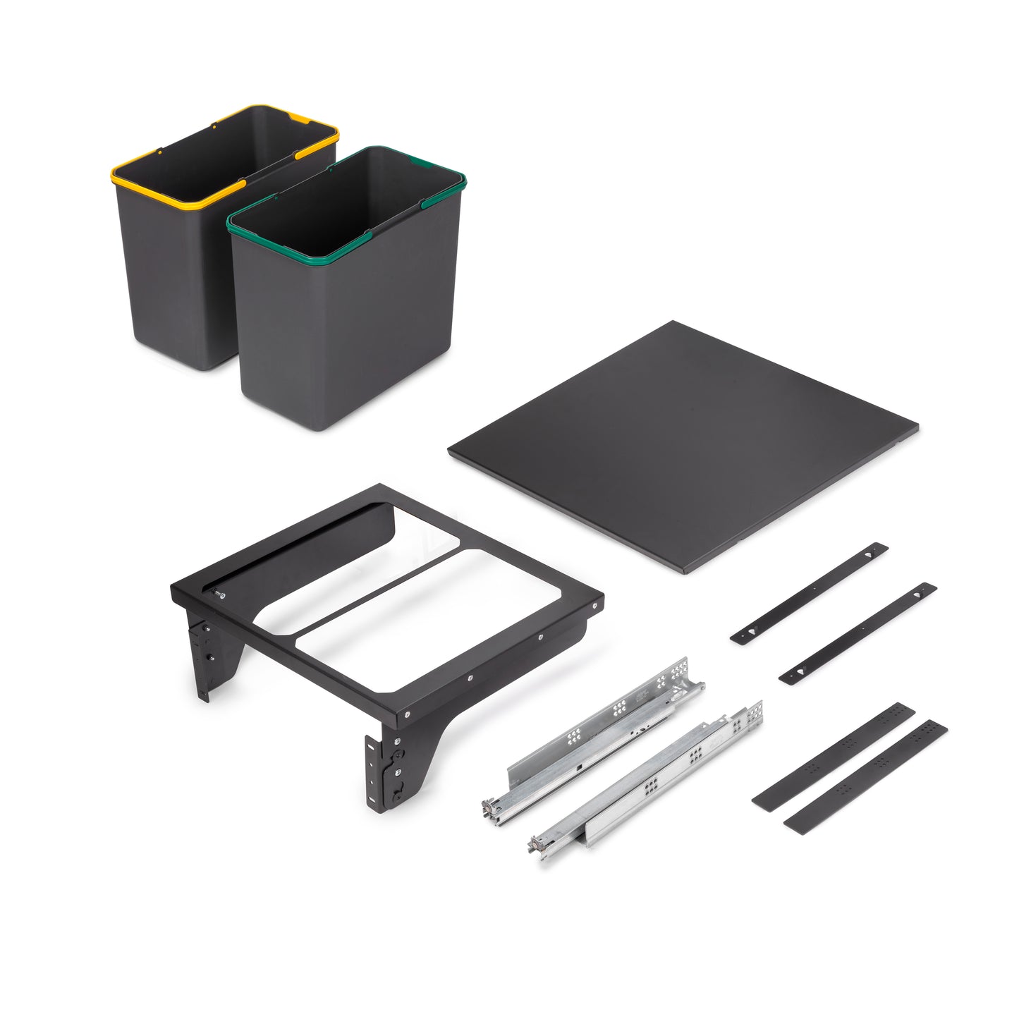 Emuca Recycle, contenitore per la raccolta differenziata da montare lateralmente sul mobile della cucina Recycle 2x24lt, Acciaio, Tecnoplastica Grigio antracite