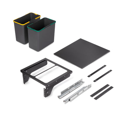 Emuca Recycle, contenitore per la raccolta differenziata da montare lateralmente sul mobile della cucina Recycle 2x24lt, Acciaio, Tecnoplastica Grigio antracite