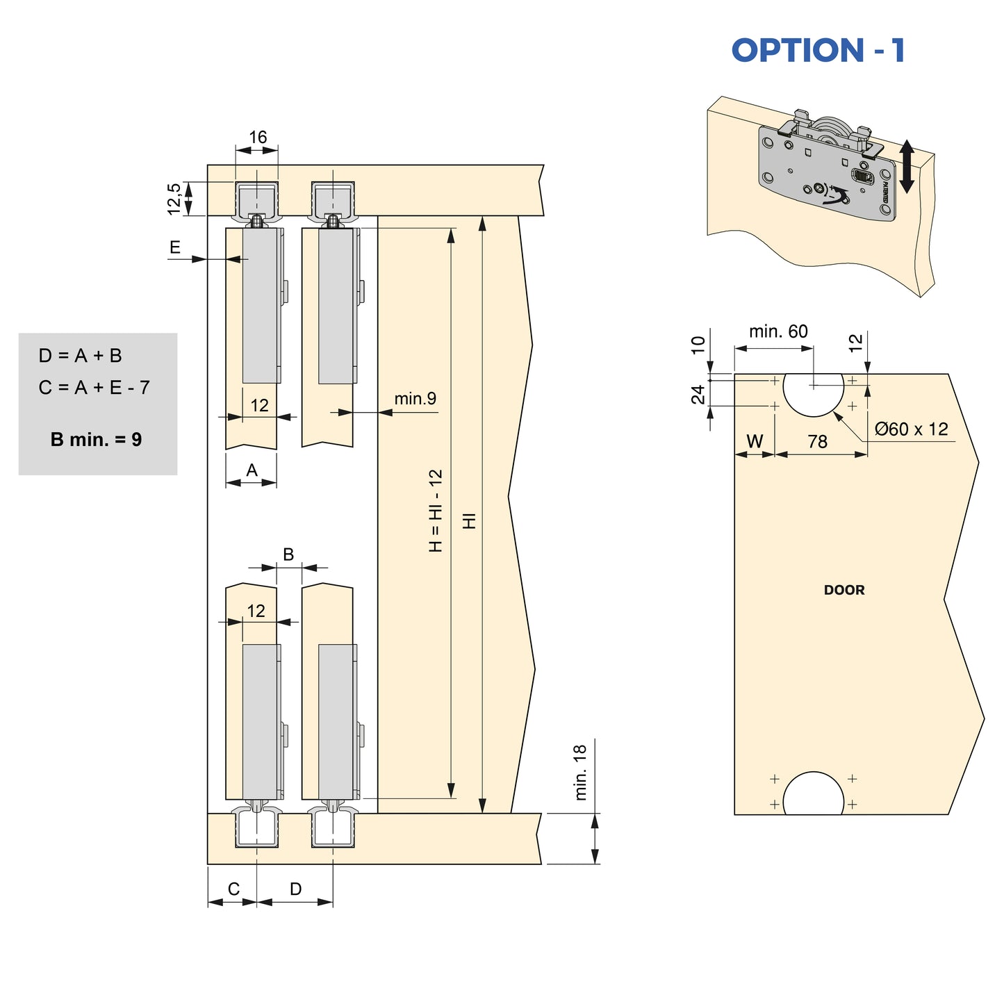 Emuca Kit di ferramenta per armadio 2 con porte scorrevoli e chiusura soft Flow2 con binari incassati 2,35 m, pannelli non inclusi, Verniciato nero