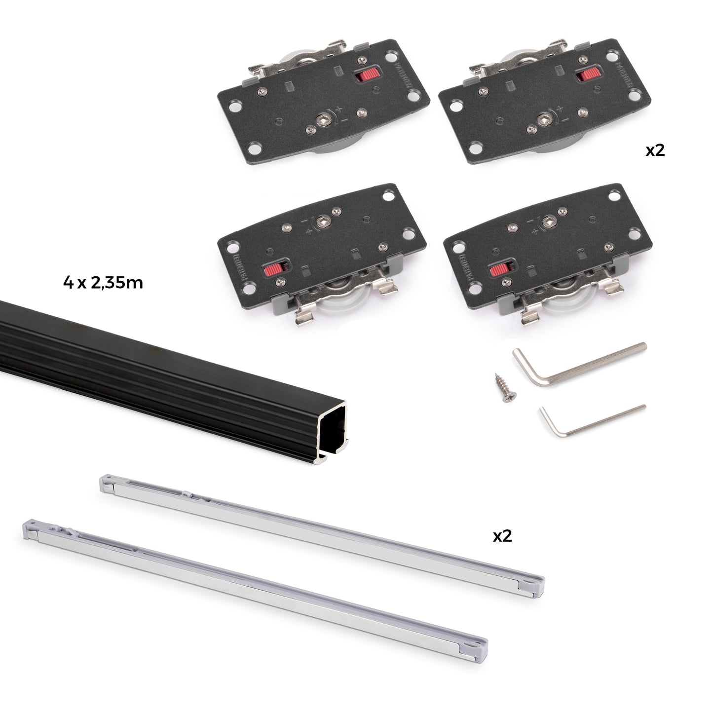 Emuca Kit di ferramenta per armadio 2 con porte scorrevoli e chiusura soft Flow2 con binari incassati 2,35 m, pannelli non inclusi, Verniciato nero