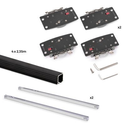 Emuca Kit di ferramenta per armadio 2 con porte scorrevoli e chiusura soft Flow2 con binari incassati 2,35 m, pannelli non inclusi, Verniciato nero