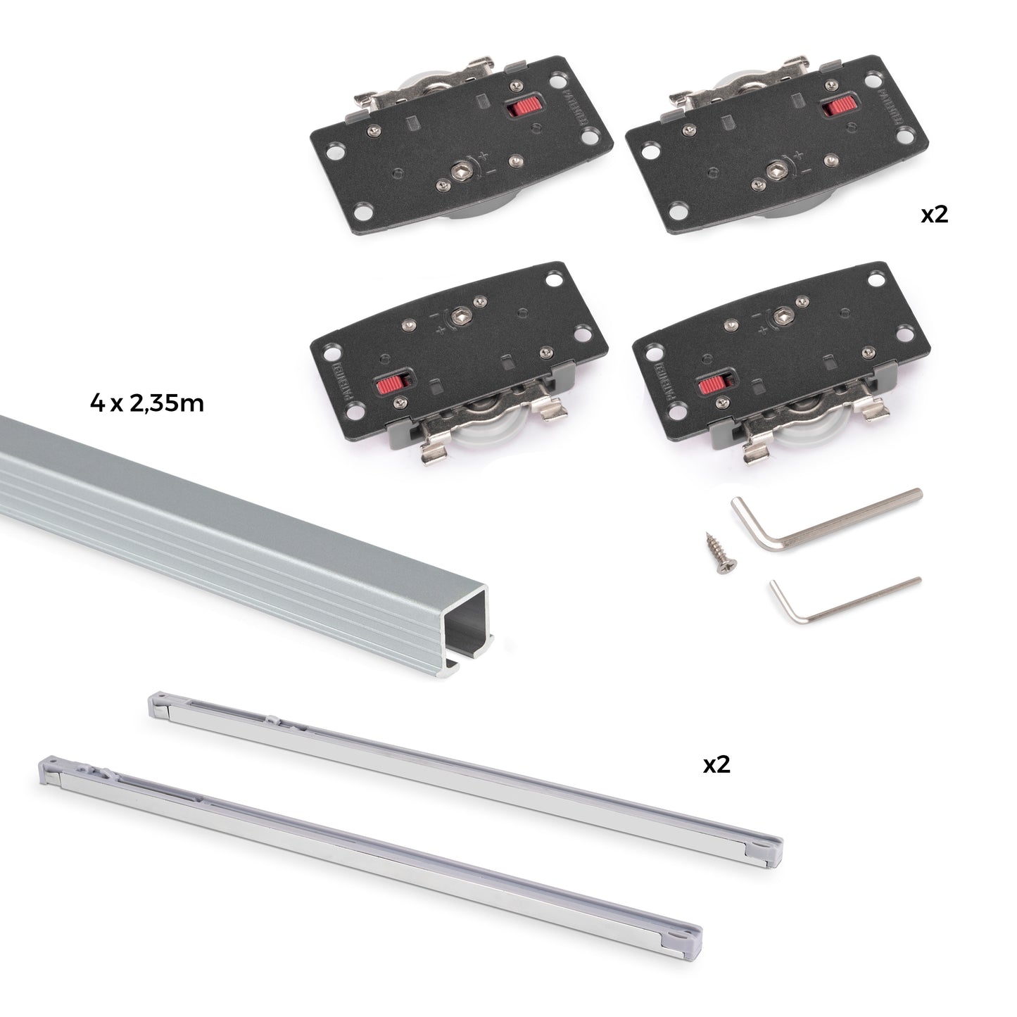 Emuca Kit di ferramenta per armadio 2 con porte scorrevoli e chiusura soft Flow2 con binari incassati 2,35 m, pannelli non inclusi, Anodizzato opaco