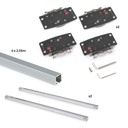 Sistema Flow 2 in formato kit per armadio a 2 ante scorrevoli in legno supportate con chiusura ammortizzata