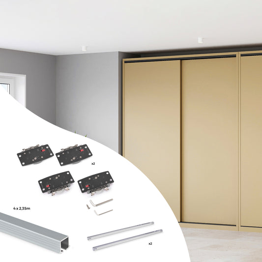 Emuca Kit di ferramenta per armadio 2 con porte scorrevoli e chiusura soft Flow2 con binari incassati 2,35 m, pannelli non inclusi, Anodizzato opaco