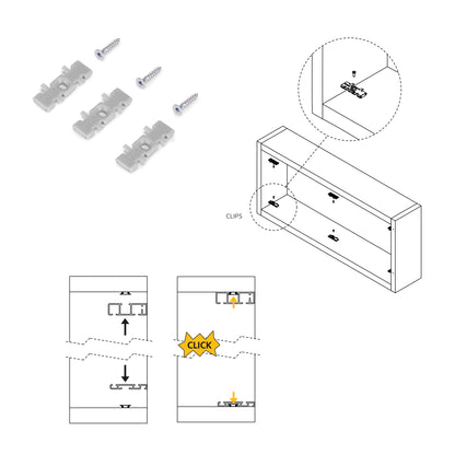 Sistema Flow 2 da superficie in kit per un armadio con 2 ante scorrevoli in legno supportate da chiusura ammortizzata