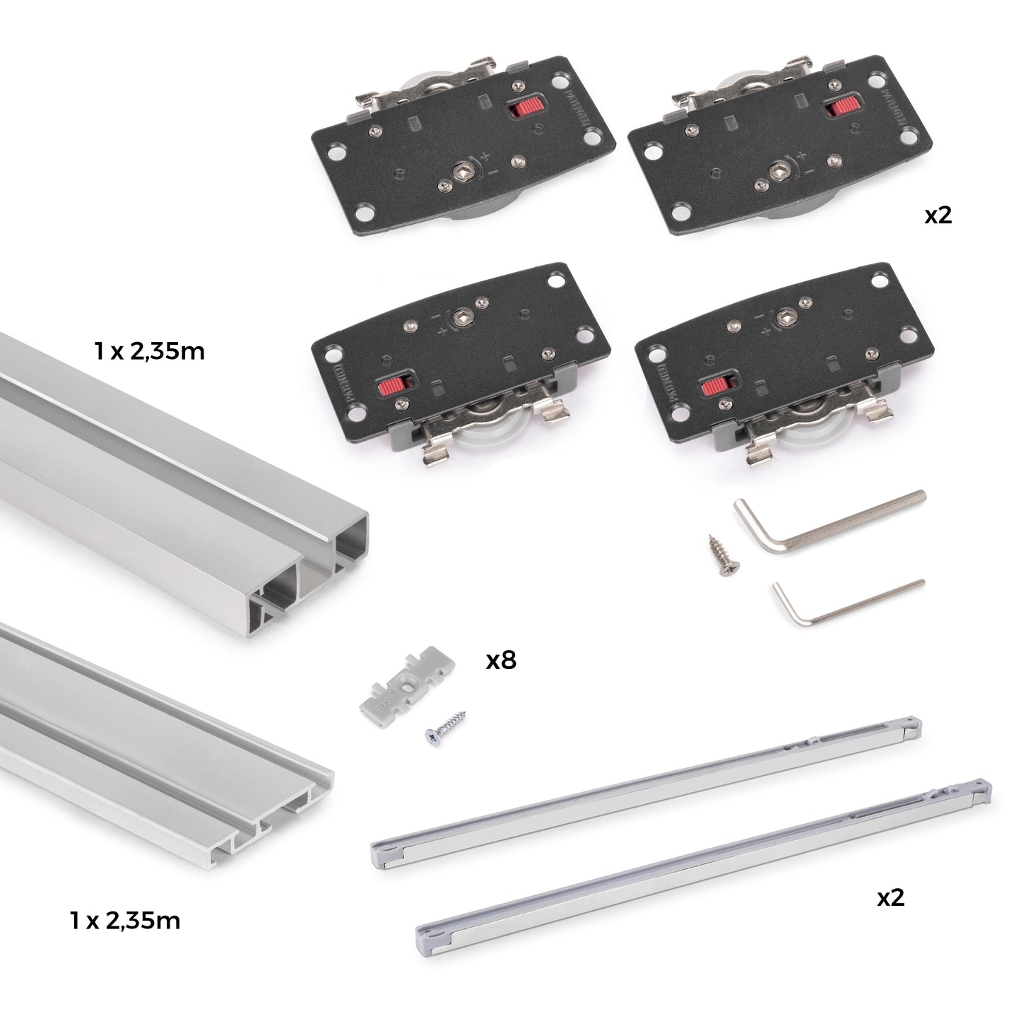 Emuca Sistema Flow 2 da superficie in kit per un armadio con 2 ante scorrevoli in legno supportate da chiusura ammortizzata