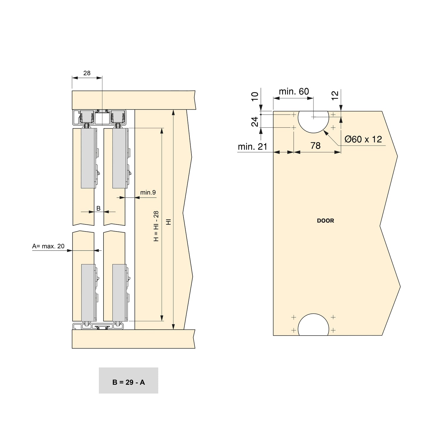 Emuca Sistema Flow 2 da superficie in kit per un armadio con 2 ante scorrevoli in legno supportate da chiusura ammortizzata