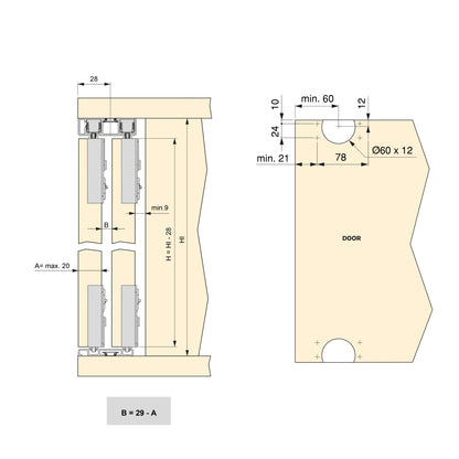 Emuca Sistema Flow 2 da superficie in kit per un armadio con 2 ante scorrevoli in legno supportate da chiusura ammortizzata