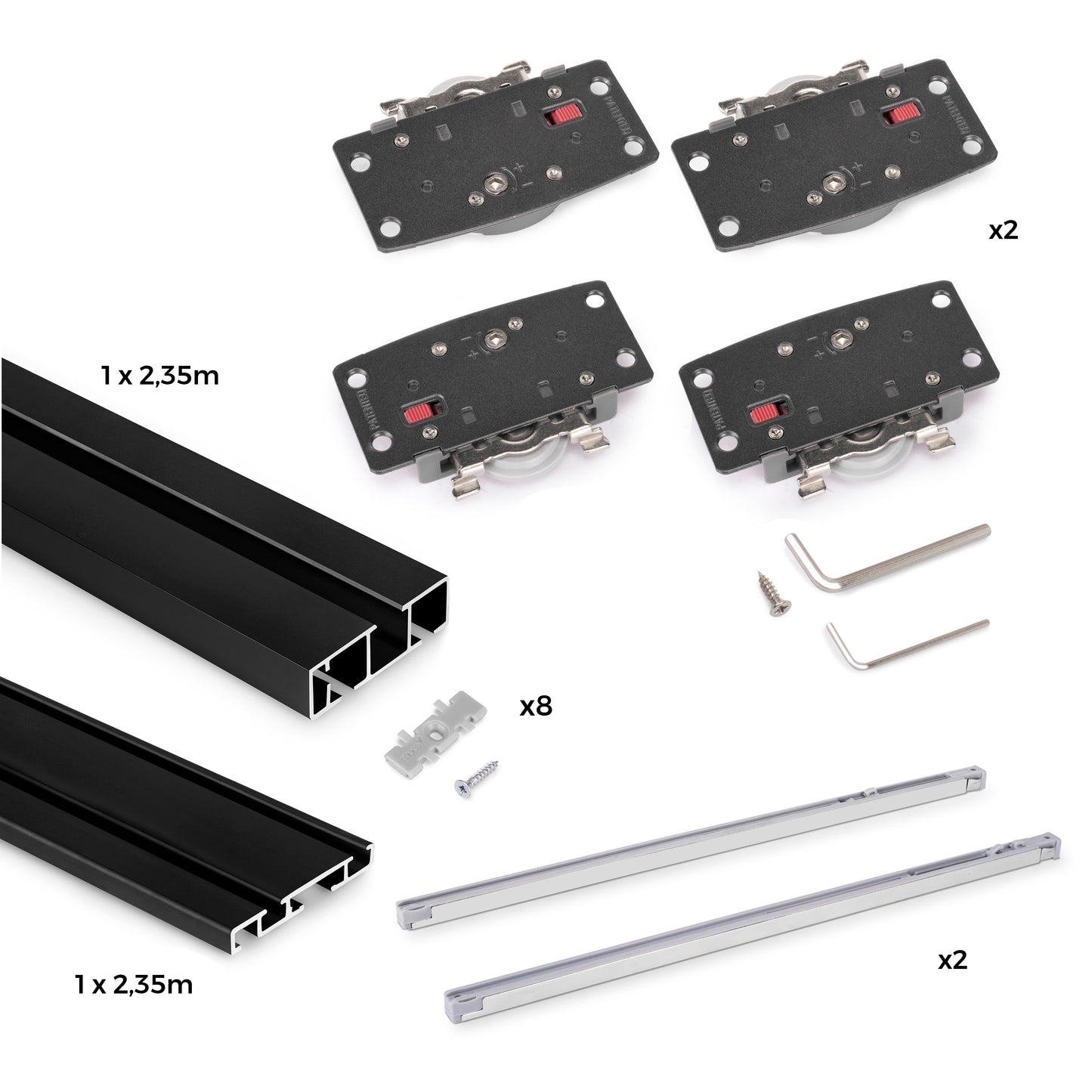 Emuca Sistema Flow 2 da superficie in kit per un armadio con 2 ante scorrevoli in legno supportate da chiusura ammortizzata
