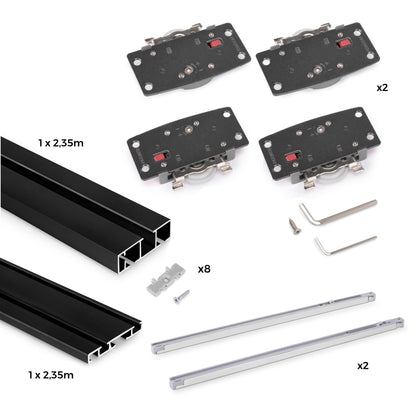 Emuca Sistema Flow 2 da superficie in kit per un armadio con 2 ante scorrevoli in legno supportate da chiusura ammortizzata