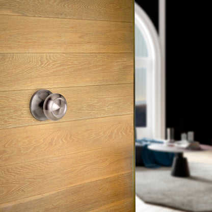 Emuca Pomello rotondo per porte esterne di ingresso, Modello Ferola, Maniglia per porta d'ingresso Ø70mm, Acciaio inox, Nichel satinato