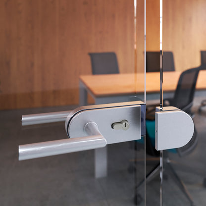 Emuca  Kit serratura e riscontro per porte a doppio vetro, scrocco orizzontale per porta in vetro 8-12mm, acciaio e alluminio, anodizzato opaco