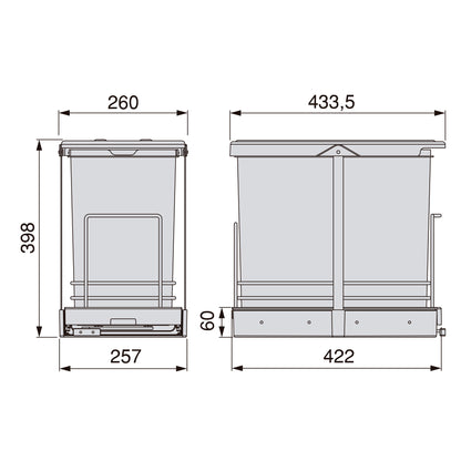 Emuca Pattumiera per differenziata Recycle da cucina, 24 L, fissaggio sul fondo ed estrazione manuale/automaticamente, Tecnoplastica grigio antracite