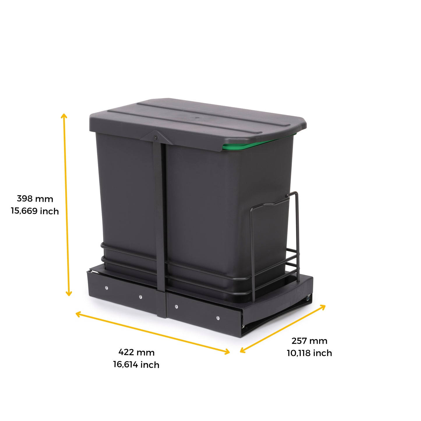 Emuca Pattumiera per differenziata Recycle da cucina, 24 L, fissaggio sul fondo ed estrazione manuale/automaticamente, Tecnoplastica grigio antracite