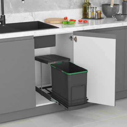 Emuca Pattumiera per differenziata Recycle da cucina, 24 L, fissaggio sul fondo ed estrazione manuale/automaticamente, Tecnoplastica grigio antracite