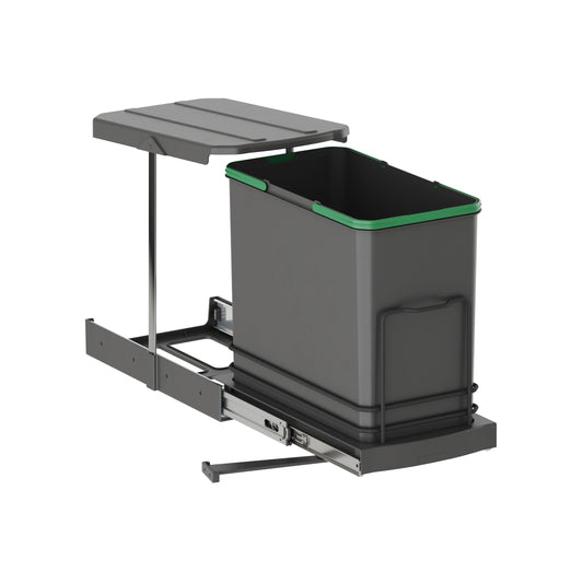 Emuca Pattumiera per differenziata Recycle da cucina, 24 L, fissaggio sul fondo ed estrazione manuale/automaticamente, Tecnoplastica grigio antracite