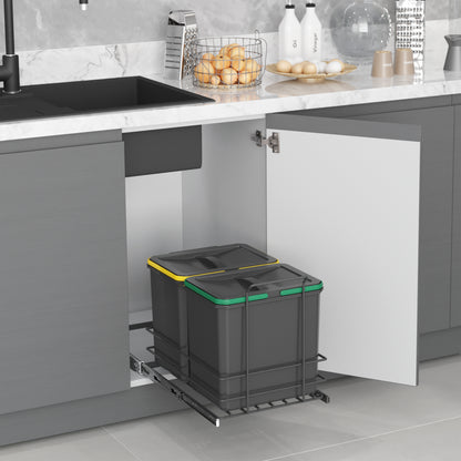Emuca Pattumiera per differenziata Recycle da cucina, 2 x 16 L, fissaggio sul fondo ed estrazione manuale, Tecnoplastica grigio antracite
