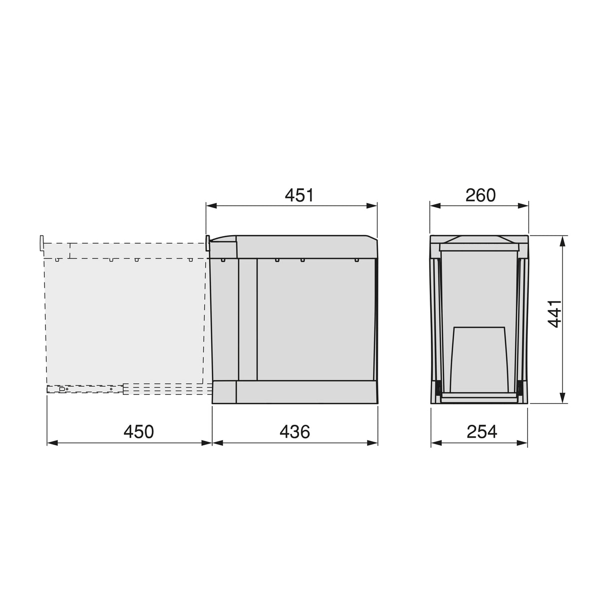 Pattumiera per raccolta differenziata per cucina, 1 x 30L, fissaggio inferiore, estrazione automatica