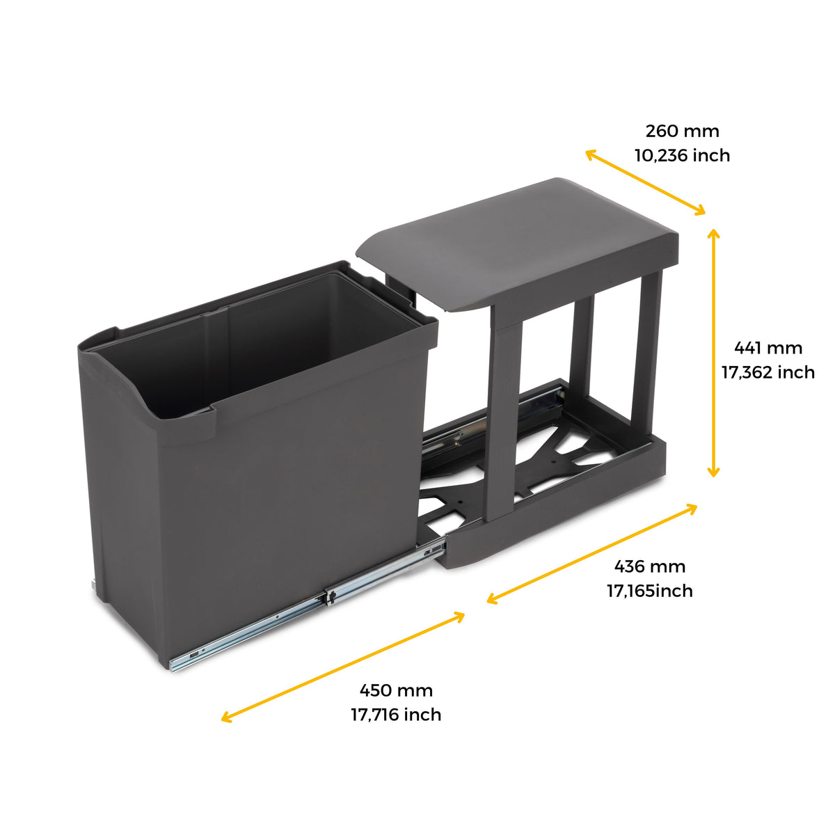 Pattumiera per raccolta differenziata per cucina, 1 x 30L, fissaggio inferiore, estrazione automatica