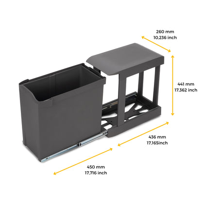 Pattumiera per raccolta differenziata per cucina, 1 x 30L, fissaggio inferiore, estrazione automatica