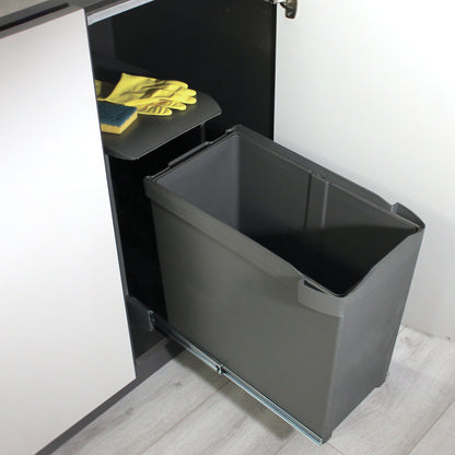 Emuca Pattumiere per raccolta differenziata per cucina, 1 x 30L, fissaggio inferiore, estrazione automatica, Acciaio e Tecnoplastica, Grigio antracite