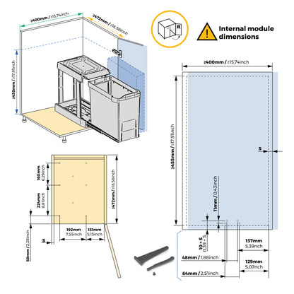 Pattumiera per raccolta differenziata per cucina, 1 x 30L, fissaggio inferiore, estrazione automatica