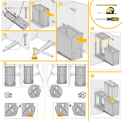 Emuca Pattumiere per raccolta differenziata per cucina, 1 x 30L, fissaggio inferiore, estrazione automatica, Acciaio e Tecnoplastica, Grigio antracite