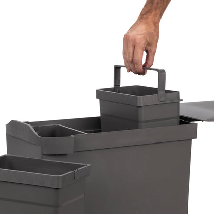 Emuca Pattumiere per raccolta differenziata per cucina, 3 x 10L, fissaggio inferiore, estrazione automatica, Acciaio e Tecnoplastica, Grigio antracite