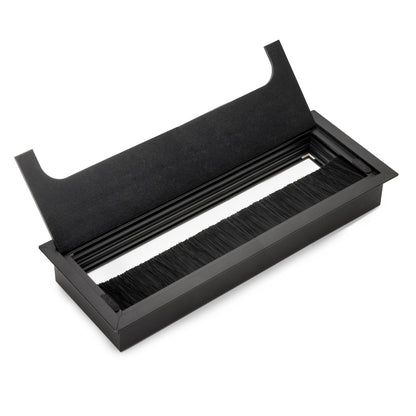 Passacavi da tavolo Emuca Quadrum, rettangolare, 269x80 mm, da incasso, Alluminio, Verniciato nero