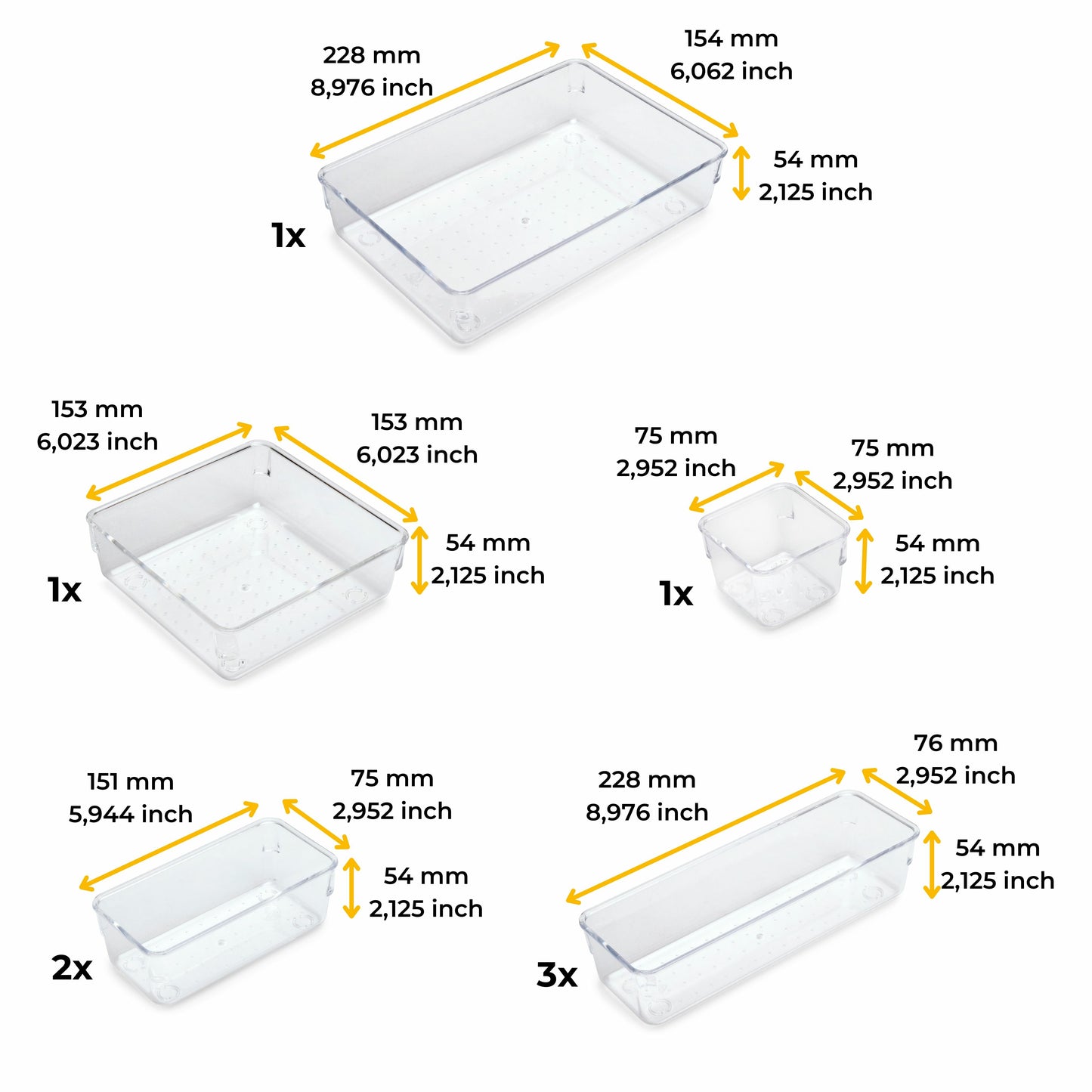 Emuca Kit di 8 contenitori organizer Cube per cassetti, Plastica, Trasparente