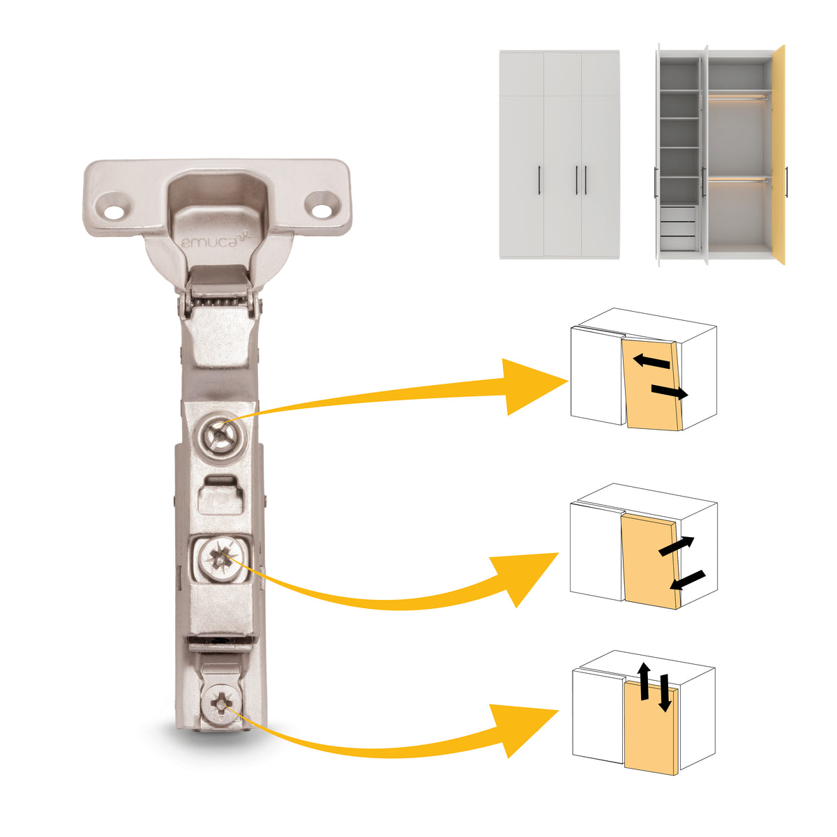 Kit cerniera mezzo collo X91 con chiusura ammortizzata e basetta dritto