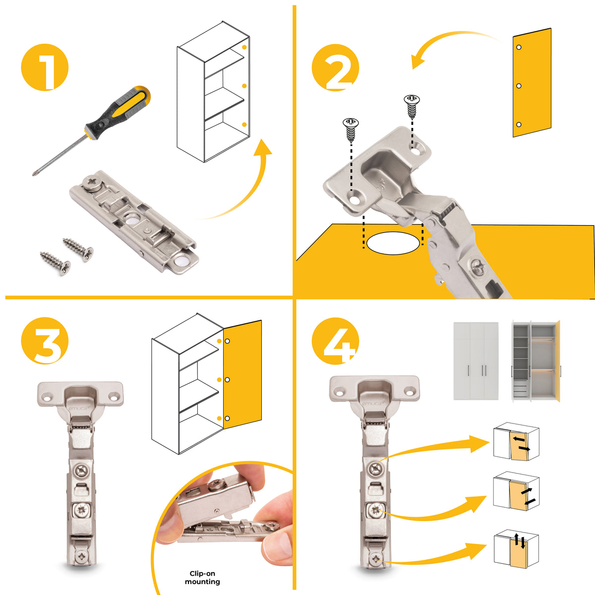Kit cerniera mezzo collo X91 con chiusura ammortizzata e basetta dritto
