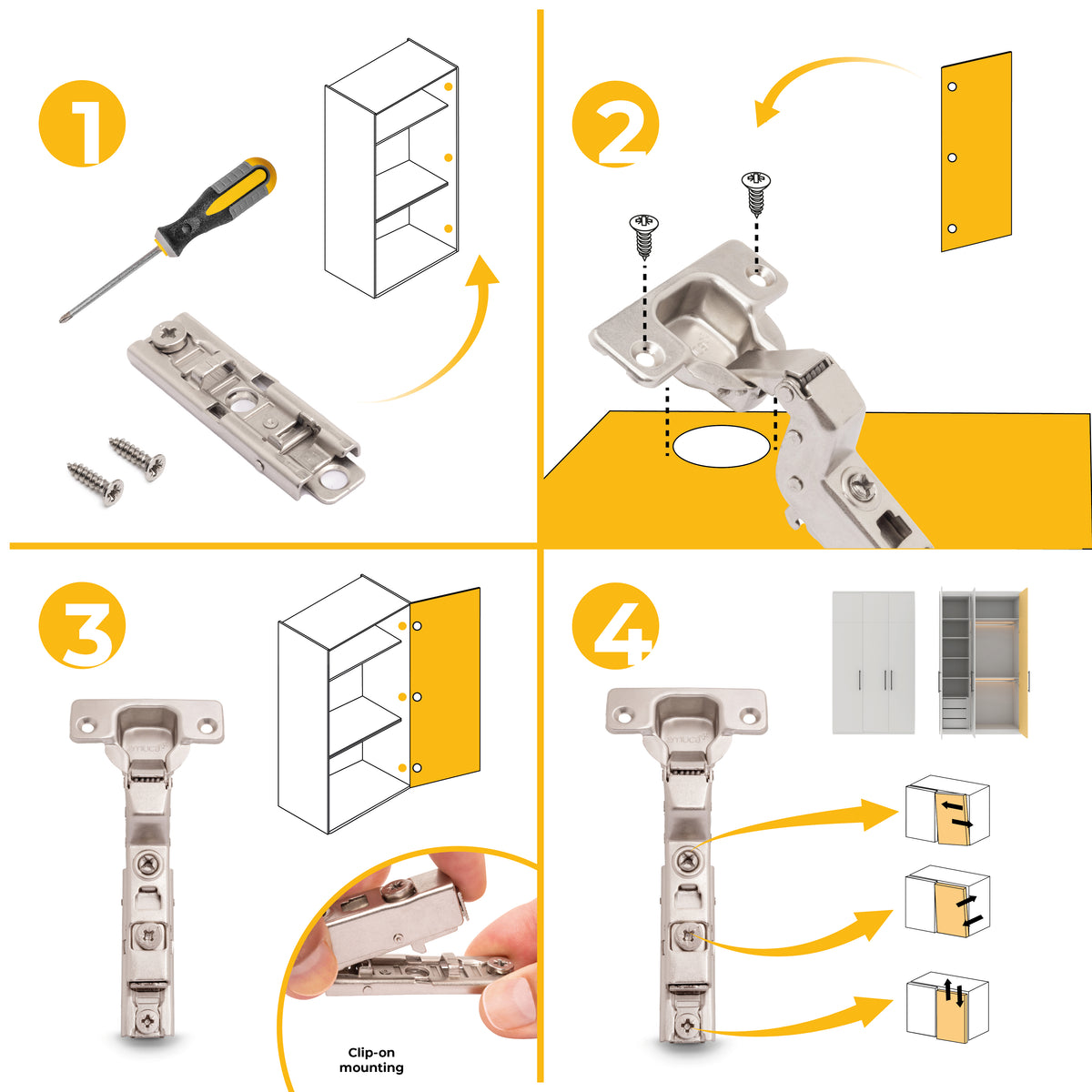 Kit cerniera collo alto X91 con chiusura ammortizzata e basetta dritto