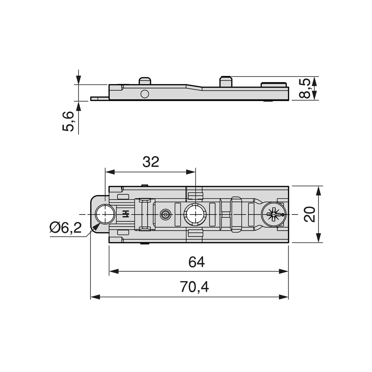 Kit cerniera collo alto X91 con chiusura ammortizzata e basetta dritto