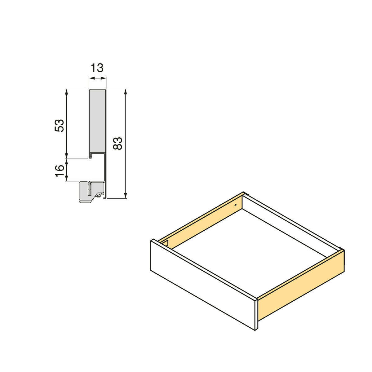 Cassetto esterno Vertex, 40kg, altezza 83mm e regolazione 3D