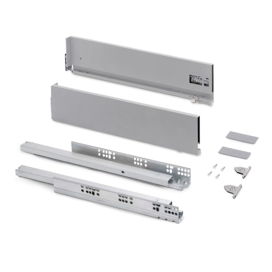 Emuca Cassetto esterno Vertex con regolazione 3D altezza 131mm, 40kg, profondità 500mm, Acciaio, Verniciato alluminio