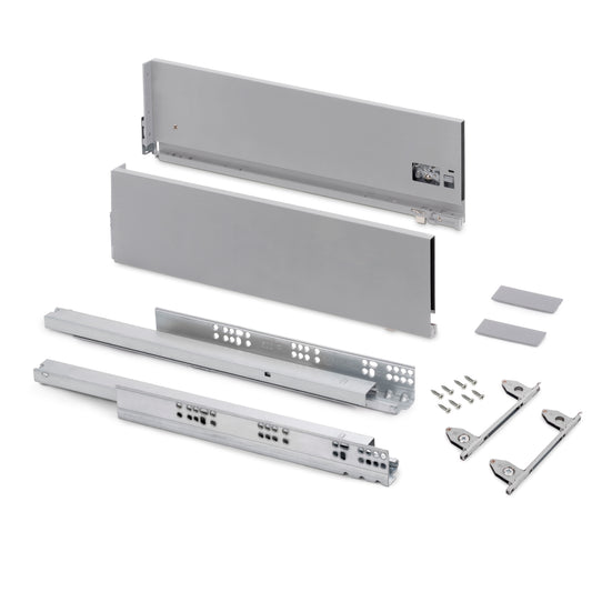Emuca Cassetto esterno Vertex con regolazione 3D altezza 178mm, 40kg, profondità 500mm, Acciaio, Verniciato alluminio