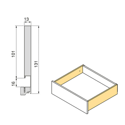 Cassetto esterno Vertex, 60kg, altezza 131mm e regolazione 3D
